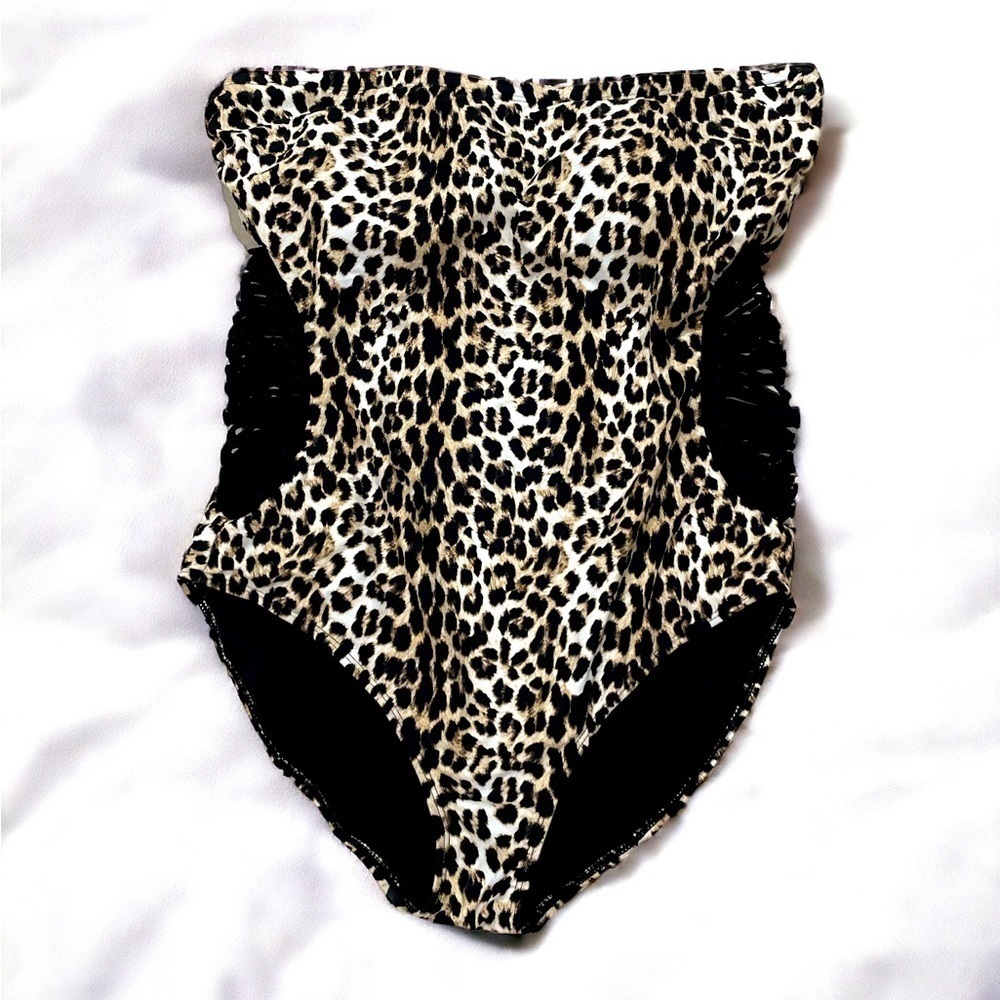 Attention Swimwear Women’s Leopard Print One Piece Cut Out Sides Size L